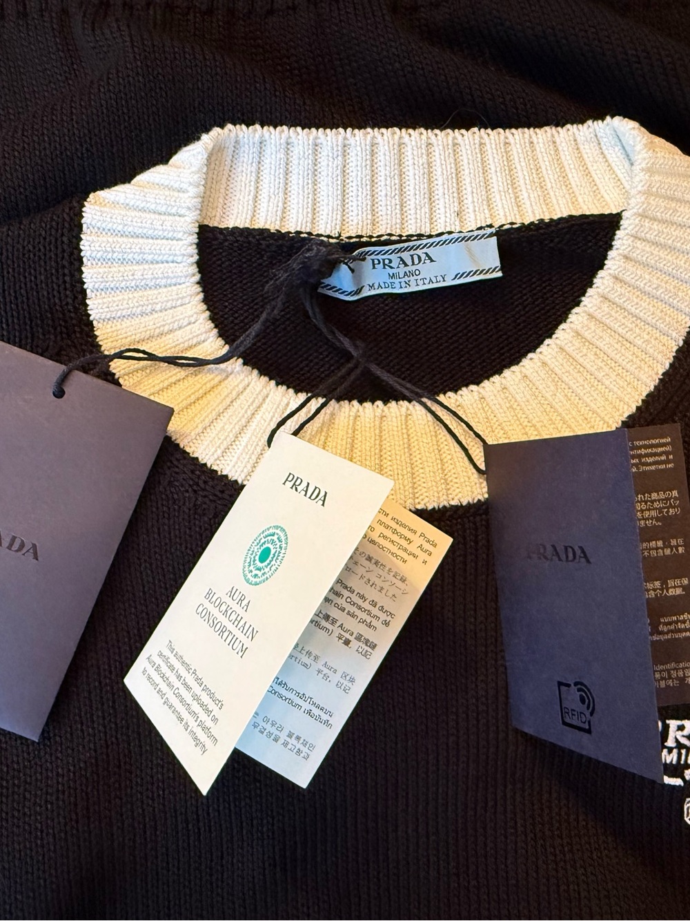 NWT Prada Milano Logo Cotton Knit Mini Dress IT44 Black Made in Italy Luxury - Picture 10 of 16